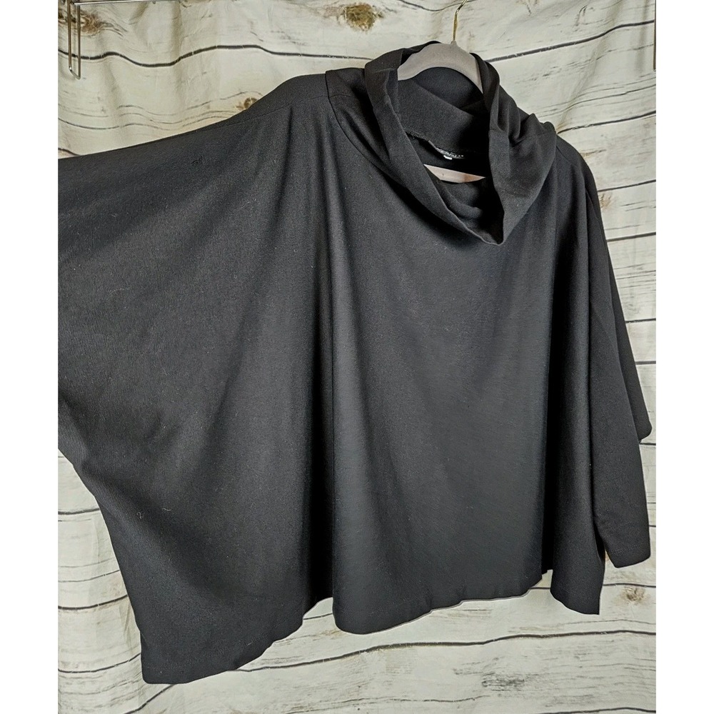 Bryn Walker Black Oversized Boxy Knit Tunic Top XL Cowl Neck Lagenlook Modal
